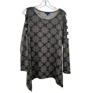 Apt. 9 Women's Long Ladder Sleeve Top Gray/Multi Size Small